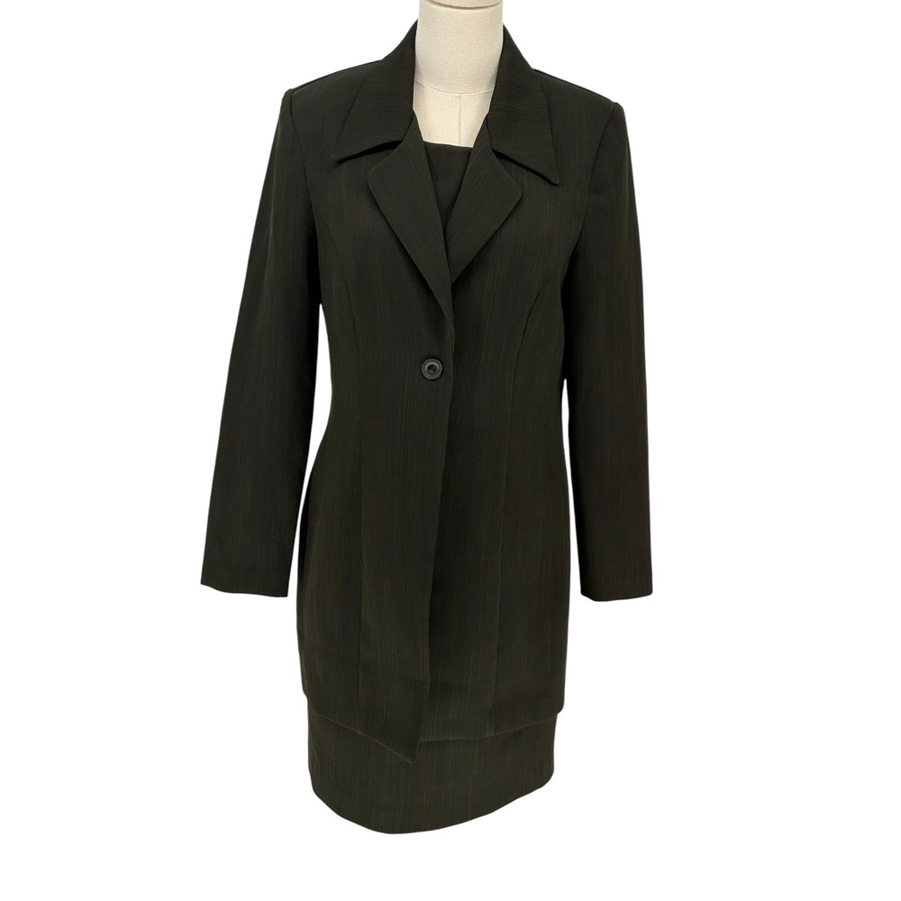 Fashion Bug Dress Suit Set Olive Green Textured Blazer Sheath Dress 8